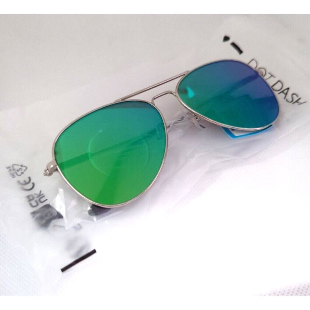 Dot Dash Aerogizmo Unisex Aviator‎ Style Sunglasses - Silver Gloss/Blue Chrome